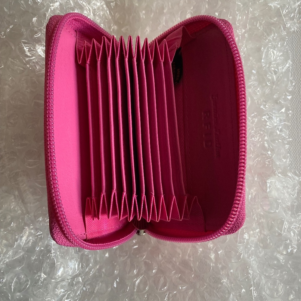 Leather Bright Pink RFID Blocking Credit Card Wallet